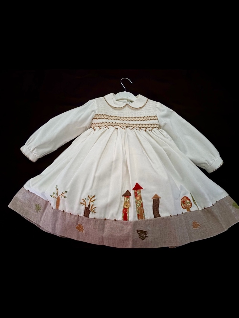 New Cream Hand-Smocked and Hand-Embroidered Boutique Dress-London